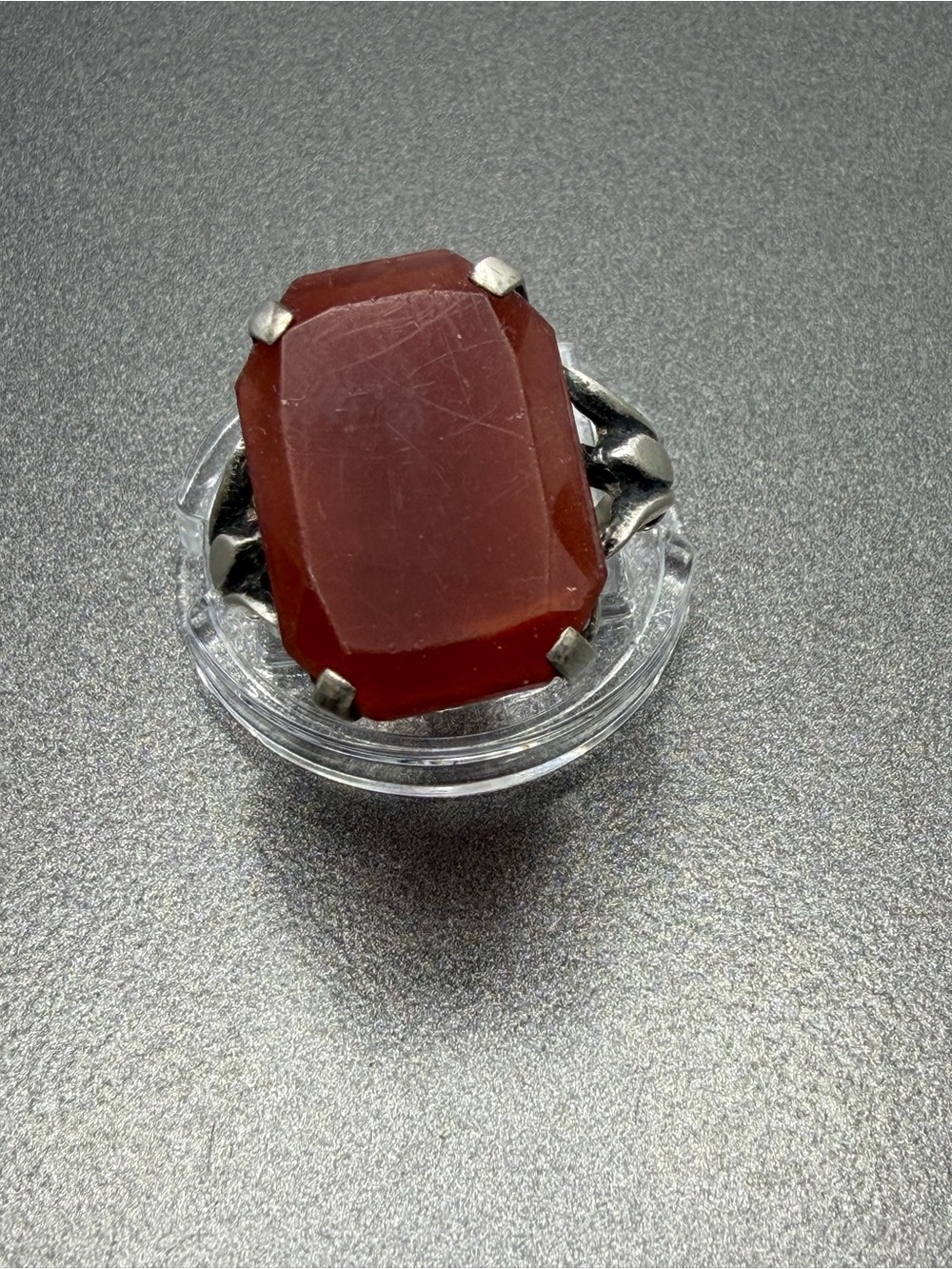 Antique Sterling Ring with Deep Red Carnelian Stone